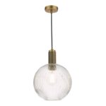 Nikolas Pendant Natural Solid Brass Ribbed Round Glass