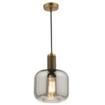 Nikolas Pendant Natural Solid Brass Smoked Glass