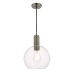 Nikolas Pendant Antique Chrome Round Clear Glass