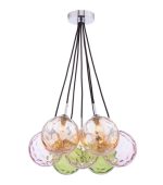 Elpis 7lt Cluster Pendant Polished Chrome Mixed Coloured Glass
