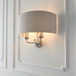 Highclere 2lt Wall Brushed Chrome & Natural Shade - Image 4