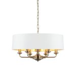 Highclere 6lt Pendant Antique Brass & White Shade