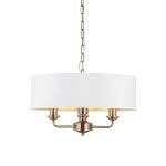Highclere 3lt Pendant Antique Brass & White Shade