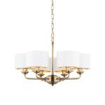 Highclere 6lt Pendant Antique Brass & White Shades