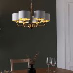 Highclere 6lt Pendant Antique Brass & White Shades - Image 3