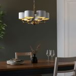 Highclere 6lt Pendant Antique Brass & White Shades - Image 5