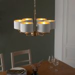 Highclere 6lt Pendant Antique Brass & White Shades - Image 6