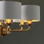 Highclere 6lt Pendant Antique Brass & White Shades - Image 7