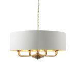 Highclere 8lt Pendant Antique Brass & White Shade