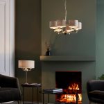 Highclere 6lt Pendant Brushed Chrome & Natural Shades - Image 4