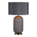 Helicon Table Lamp Grey Ribbed Glass & Antique Brass With Shade