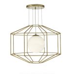 Izmir 1lt Pendant Hexagonal Old Gold Frame Opal Glass