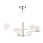 Jasper 6lt Pendant Satin Nickel & Opal Glass
