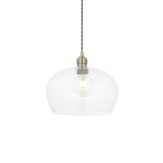 Clear Glass & Antique Brass Medium Pendant
