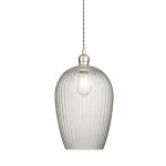Ribbed Clear Glass & Bright Nickel Large Pendant