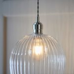 Ribbed Clear Glass & Bright Nickel Large Pendant - Image 5