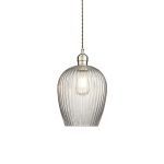 Ribbed Clear Glass & Bright Nickel Pendant