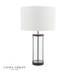 Laura Ashley Harrington Large Table Lamp Matt Black & Glass With Shade