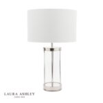 Laura Ashley Harrington Small Table Lamp Polished Nickel & Glass With Shade