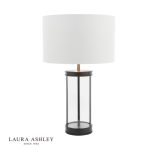 Laura Ashley Harrington Small Table Lamp Matt Black & Glass With Shade