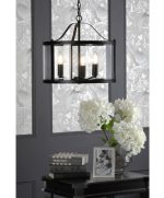 Laura Ashley Harrington 3lt Pendant Matt Black & Glass - Image 2
