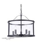 Laura Ashley Harrington 5lt Pendant Matt Black & Glass