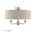 Laura Ashley Sorrento 3lt Semi-Flush Satin Nickel & Natural With Shade