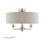 Laura Ashley Sorrento 3lt Semi-Flush Satin Nickel & Natural With Shade