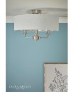 Laura Ashley Sorrento 3lt Semi-Flush Satin Nickel & Natural With Shade - Image 5