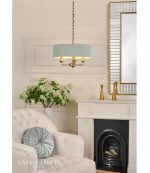 Laura Ashley Sorrento 3lt Shadelier Matt Antique Brass & Green With Shade - Image 5