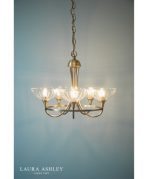 Laura Ashley Wellham 5lt Armed Pendant Antique Brass & Glass - Image 3