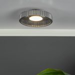 Leena Flush Satin Black & Smoked Ribbed Glass LED - Image 7