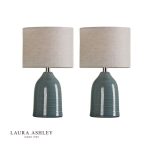 Laura Ashley Penny Table Lamp Blue Crackle Glaze & Natural With Shade (Twin Pack)