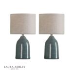 Laura Ashley Penny Table Lamp Blue Crackle Glaze & Natural With Shade (Twin Pack)