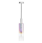 Ruben Pendant Satin Silver & Ribbed Iridised Glass - Image 4