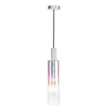 Ruben Pendant Satin Silver & Ribbed Iridised Glass