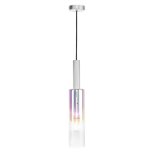 Ruben Pendant Satin Silver & Ribbed Iridised Glass - Image 2