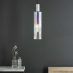 Ruben Pendant Satin Silver & Ribbed Iridised Glass - Image 7
