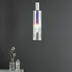 Ruben Pendant Satin Silver & Ribbed Iridised Glass - Image 8