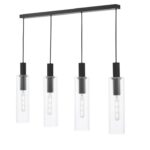 Ruben 4lt Bar Pendant Satin Black & Ribbed Glass