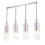 Ruben 4lt Bar Pendant Satin Silver & Ribbed Iridised Glass