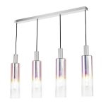 Ruben 4lt Bar Pendant Satin Silver & Ribbed Iridised Glass