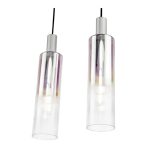 Ruben 4lt Bar Pendant Satin Silver & Ribbed Iridised Glass - Image 3