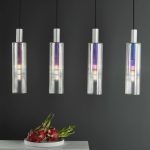 Ruben 4lt Bar Pendant Satin Silver & Ribbed Iridised Glass - Image 7
