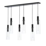 Ruben 6lt Bar Pendant Satin Black & Ribbed Glass