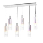 Ruben 6lt Bar Pendant Satin Silver & Ribbed Iridised Glass