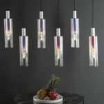 Ruben 6lt Bar Pendant Satin Silver & Ribbed Iridised Glass - Image 5