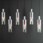 Ruben 6lt Bar Pendant Satin Silver & Ribbed Iridised Glass - Image 6