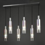 Ruben 6lt Bar Pendant Satin Silver & Ribbed Iridised Glass - Image 7