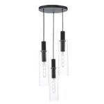 Ruben 3lt Cluster Pendant Satin Black & Ribbed Glass